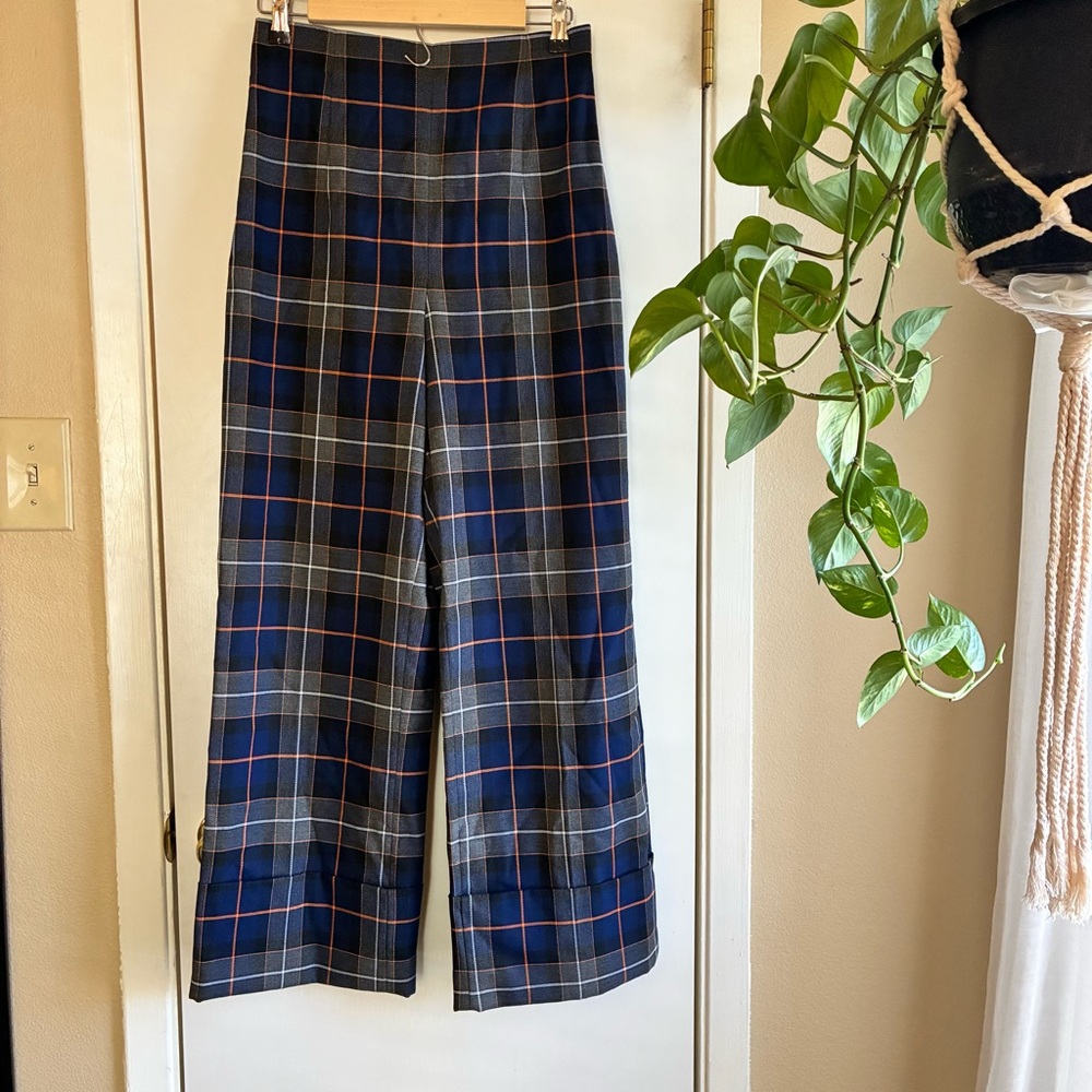 Zara Navy and Orange Checkered Trousers